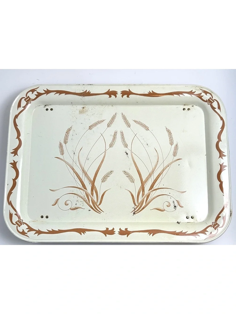 Vintage Metal TV Tray Table with Wheat Design